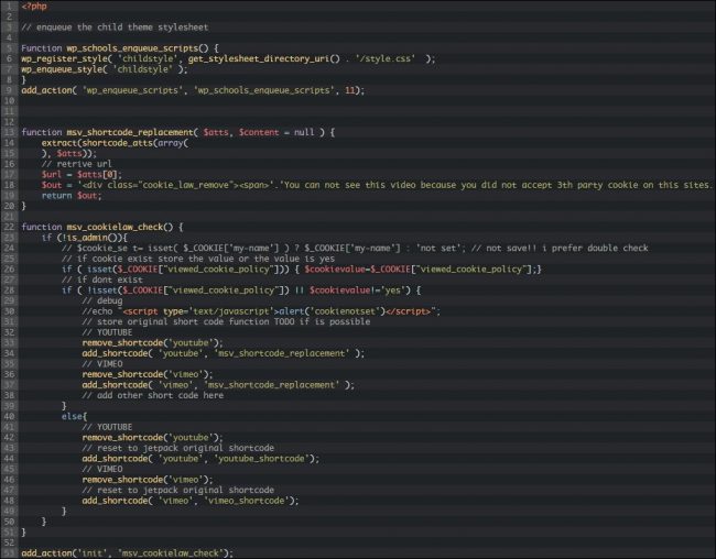 cookie law video wordpress code