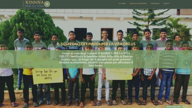 Home page web site Kinniya per la Vita ONLUS - Memory Slash Vision studios